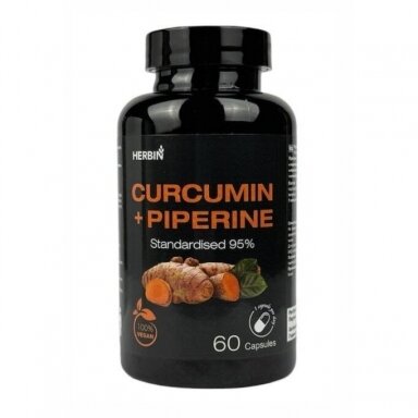 CURCUMIN + PIPERINE 95% maisto papildas, N60 HERBIN