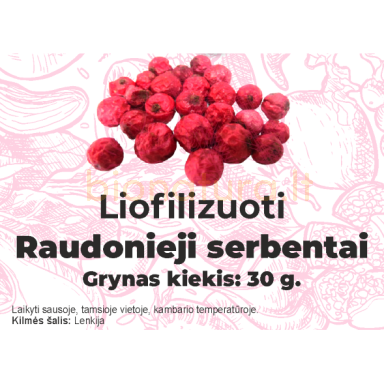 Liofilizuoti raudonieji serbentai, 30 gr. Liofilizuoti raudonieji serbentai, 30 gr.