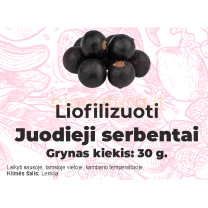 Liofilizuoti juodieji serbentai, 30 gr. Liofilizuoti juodieji serbentai, 30 gr.