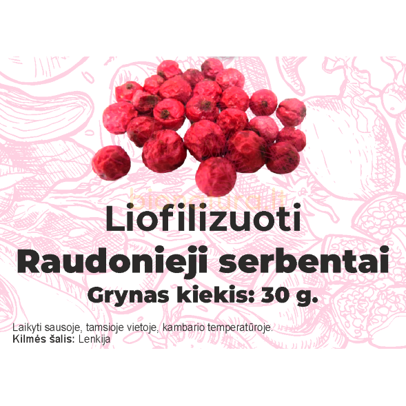 Liofilizuoti raudonieji serbentai, 30 gr. Liofilizuoti raudonieji serbentai, 30 gr.