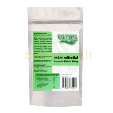 MSM milteliai. Maisto papildas, 250 gr. MSM milteliai. Maisto papildas, 250 gr.