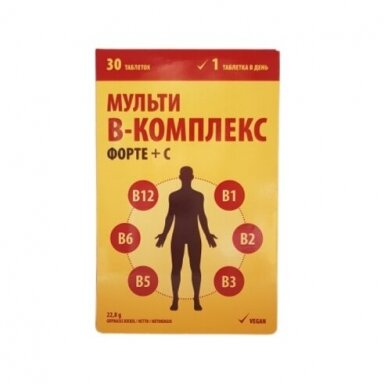 Multi B compeksas Forte + vitaminas C, 30 tabl. Multi B compeksas Forte + vitaminas C, 30 tabl.