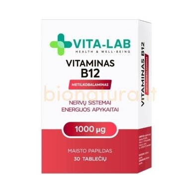 Vitaminas B12, 30 tabl., maisto papildas Vitaminas B12, 30 tabl., maisto papildas
