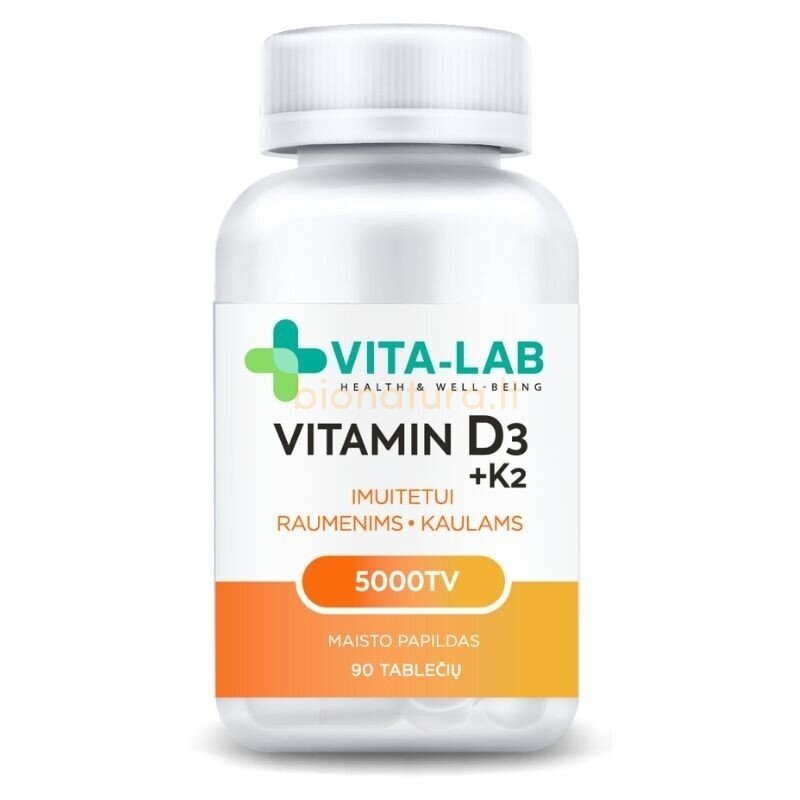Vitaminas D3 5000 + K2 200 µg, N90, VITA-LAB maisto papildas