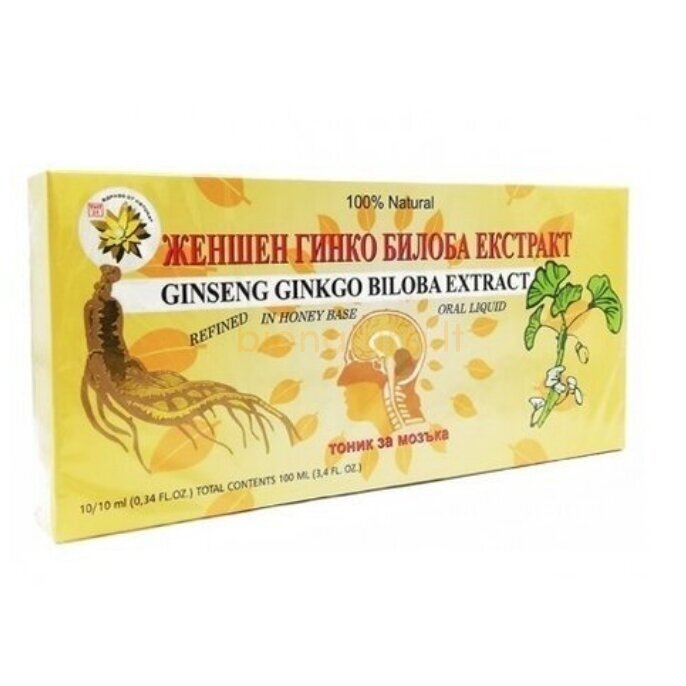Ženšenis + Ginkmedžio ekstraktas, 10 ml x 10 buteliukų